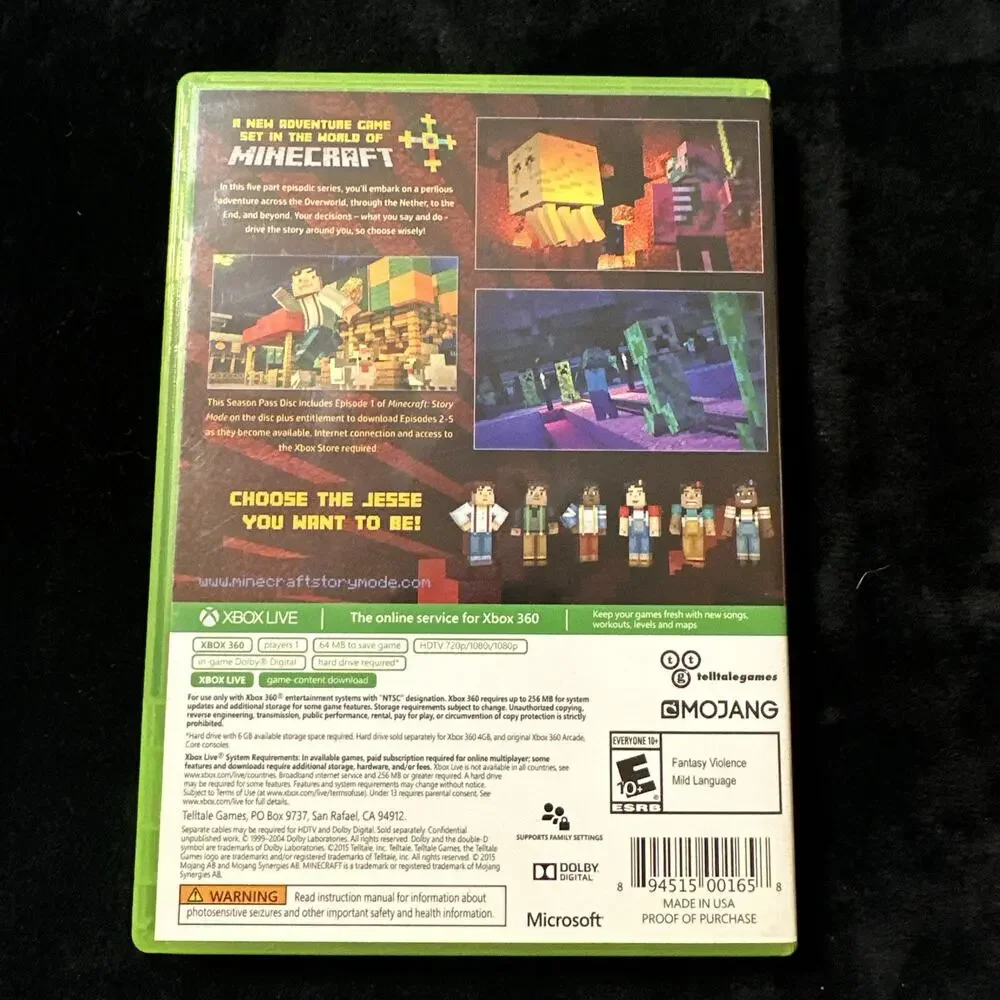 Minecraft: Story Mode - Season Pass Disc (Xbox 360, 2015)